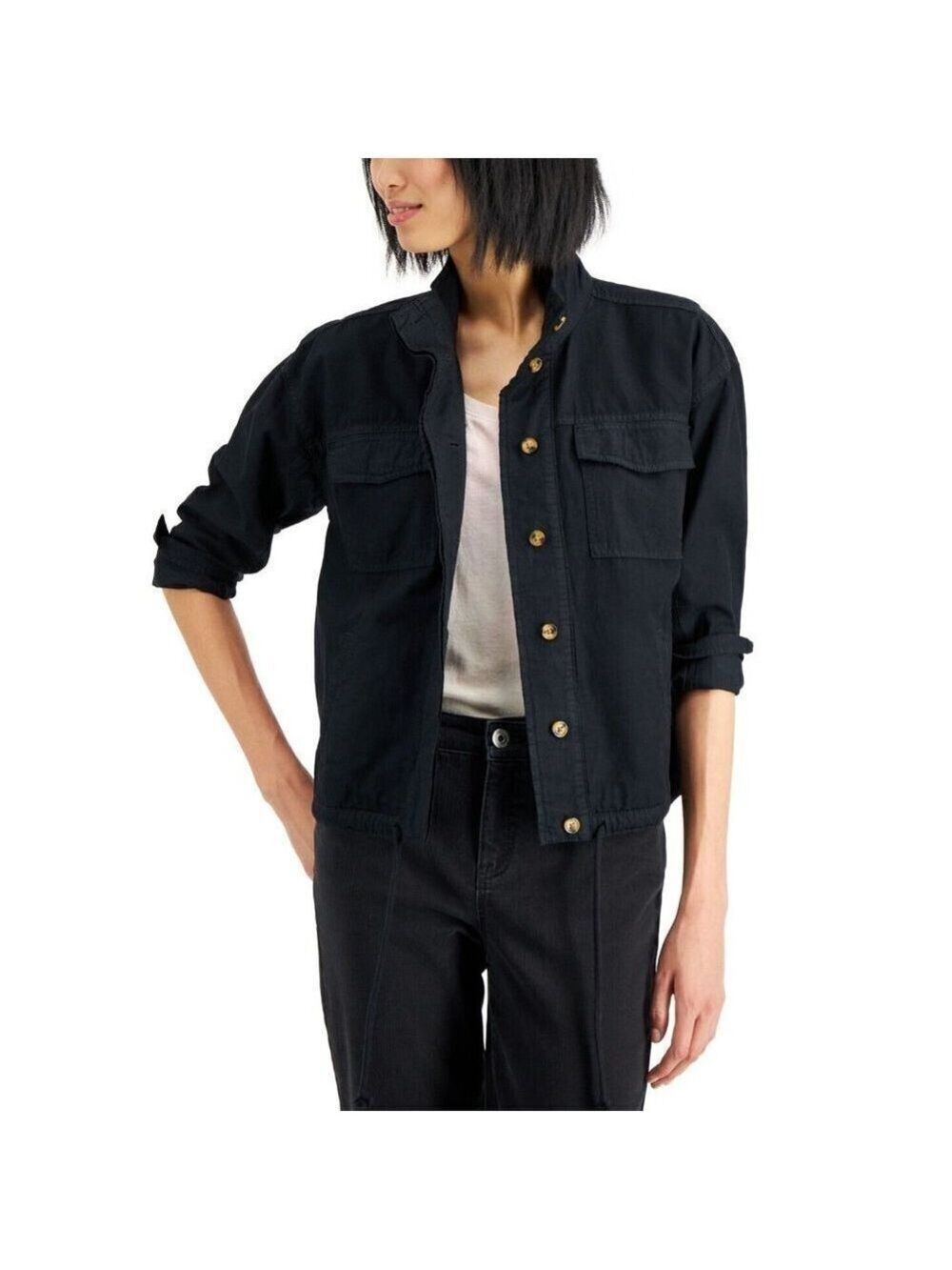 Style & Co Women's Cinch-Hem Utility Jacket in Black Size XL